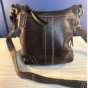 Coach Bleecker Big Stitch Brown Pebble Leather Crossbody Vintage Y2k
